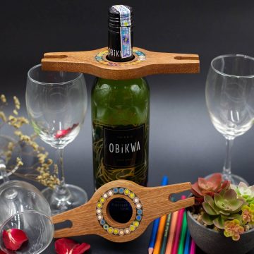 Colored-Pencil Wine Bottle Holder with 2 Long Stem Glasses