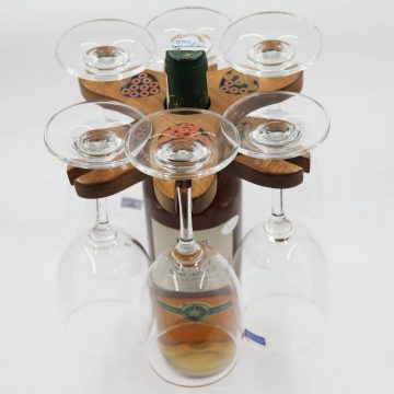 Triangle Colored-Pencil Wine Bottle Holder with 3 Long Stem Glasses