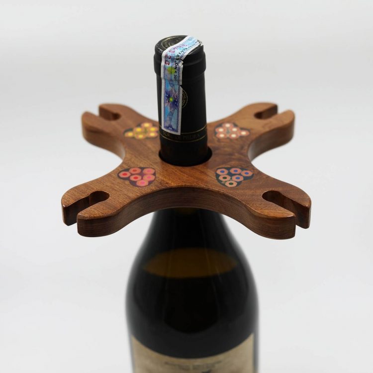 Colored-Pencil Wine Bottle Holder with 4 Long Stem Glasses