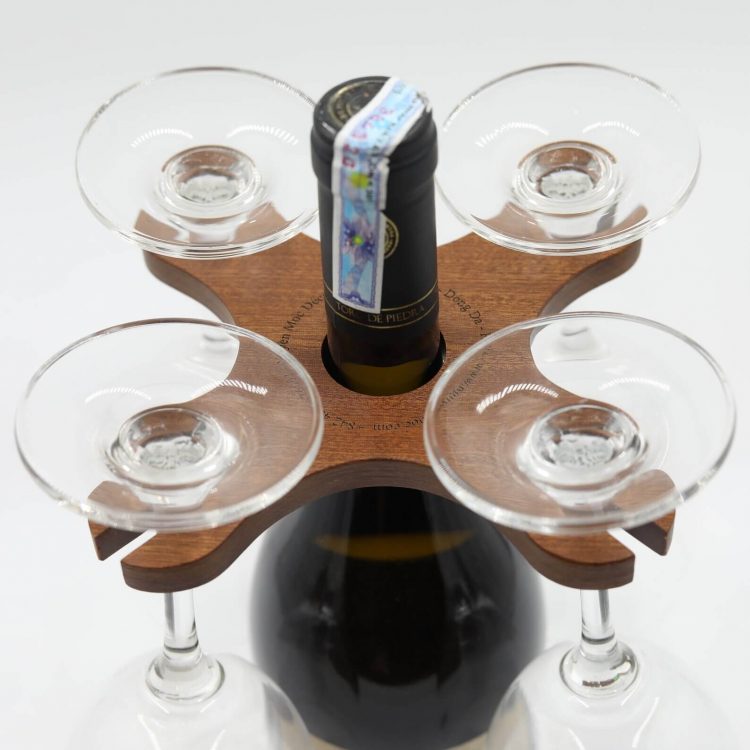 Colored-Pencil Wine Bottle Holder with 4 Long Stem Glasses
