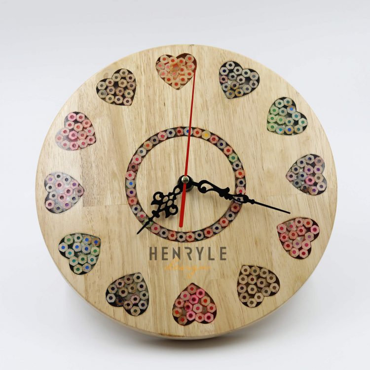 Art Love Colored-Pencil Wood Wall Clock