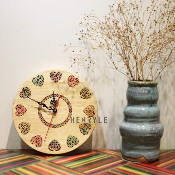 Art Love Colored-Pencil Wood Wall Clock