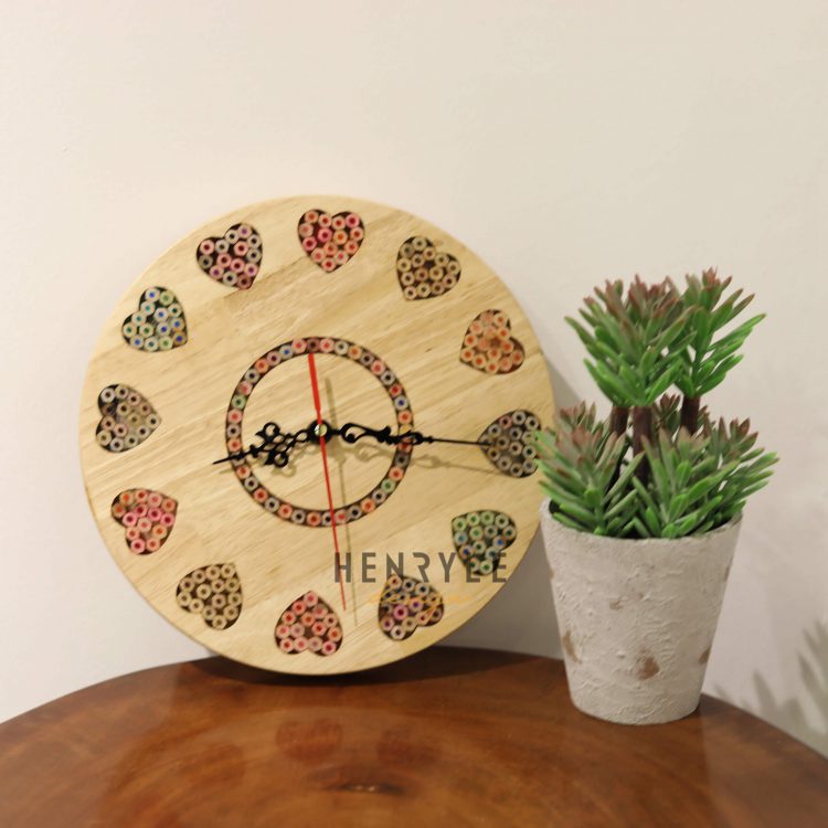 Art Love Colored-Pencil Wood Wall Clock