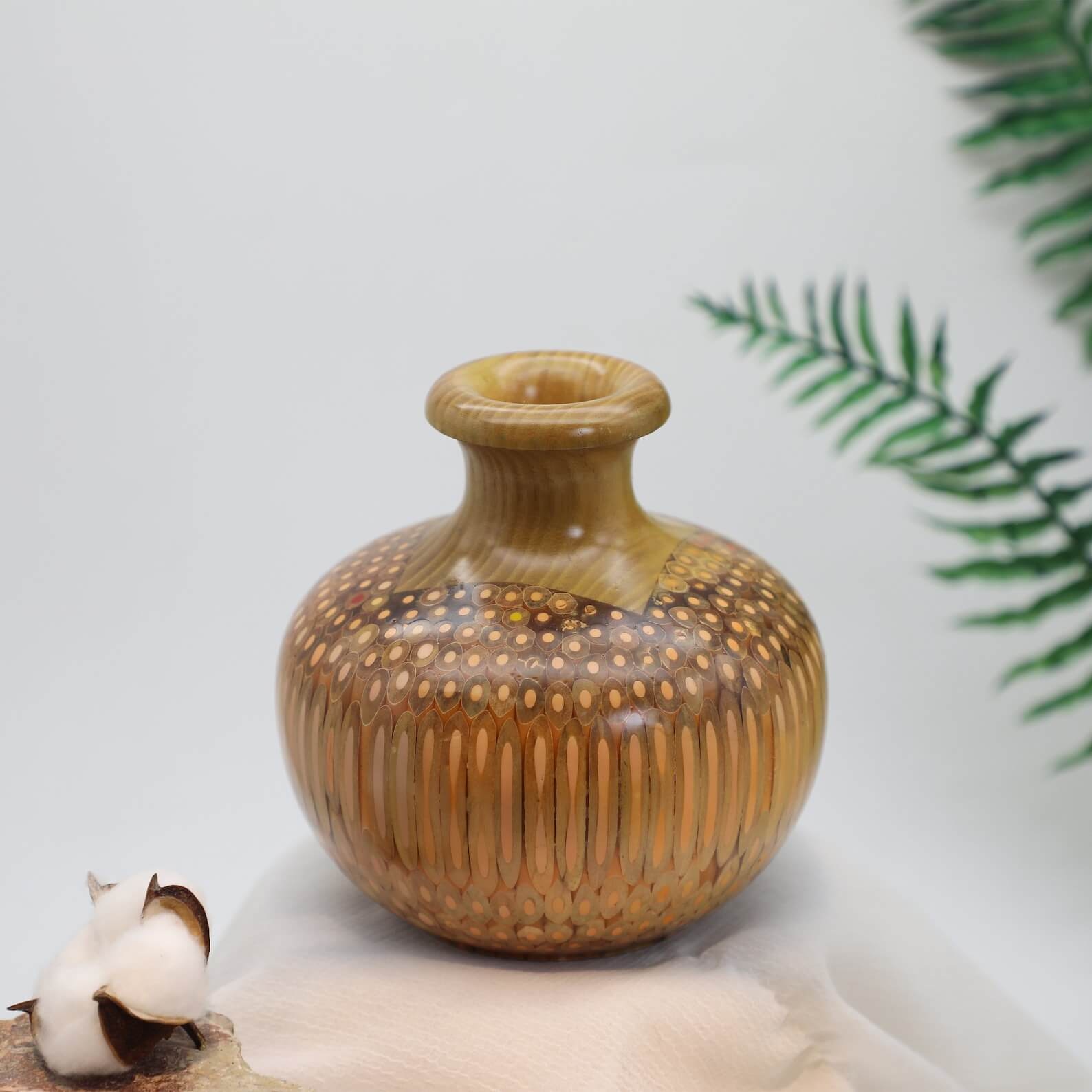 Beige_Handmade Colored Pencil Vase - Cast in Clear Resin
