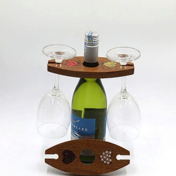 Colored-Pencil Wine Bottle Holder Ellipse with 2 Long Stem Glasses