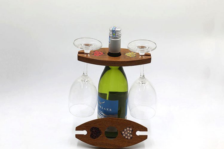 Colored-Pencil Wine Bottle Holder Ellipse with 2 Long Stem Glasses