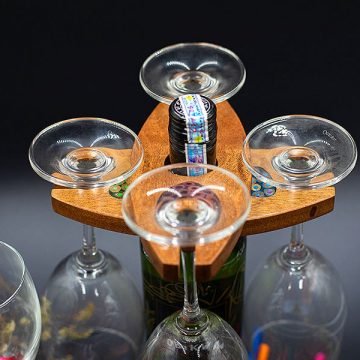 Colored-Pencil Wine Bottle Holder Ellipse with 2 Long Stem Glasses3