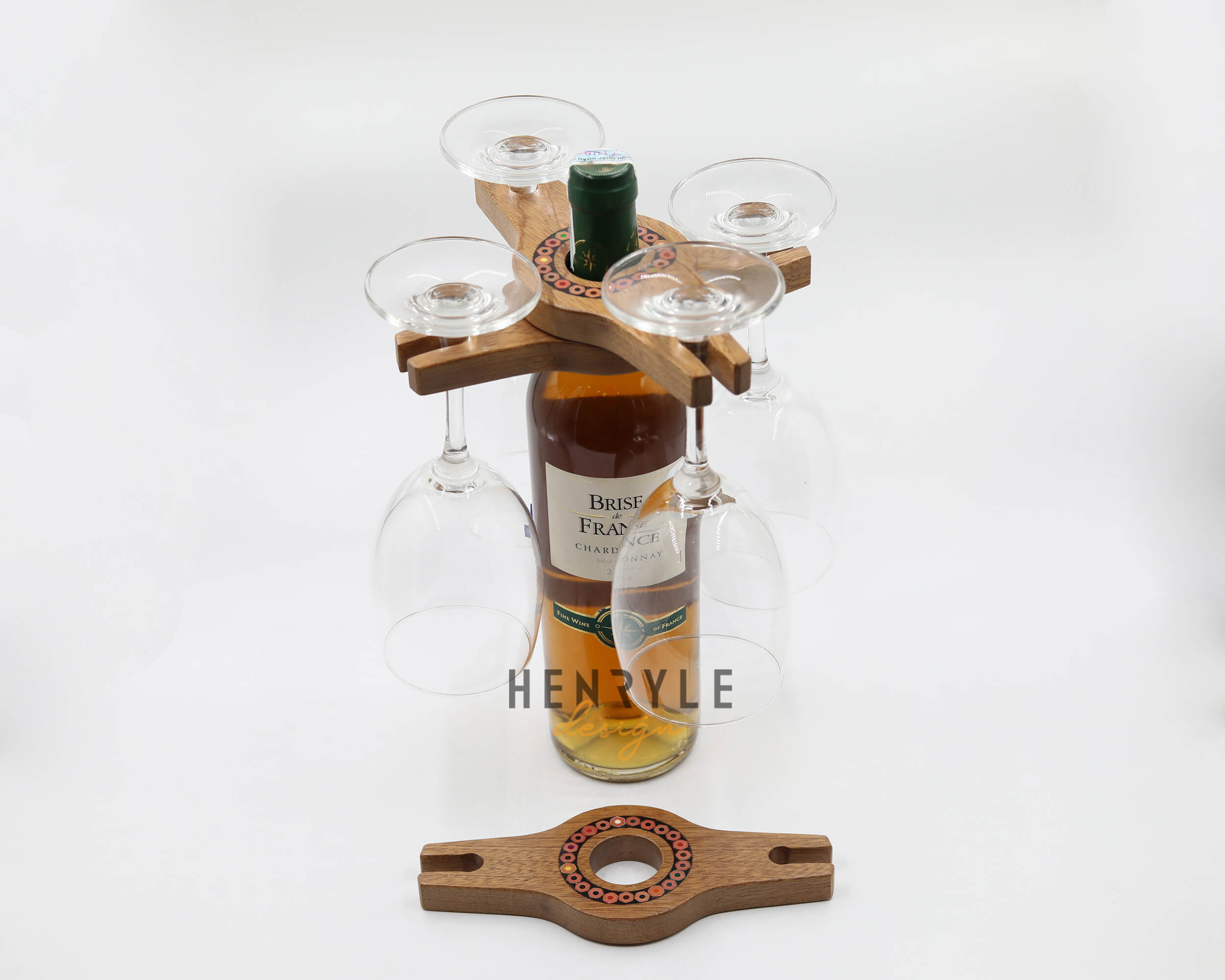 ColoredPencil Wine Bottle Holder with 2 Long Stem Glasses Henry Le