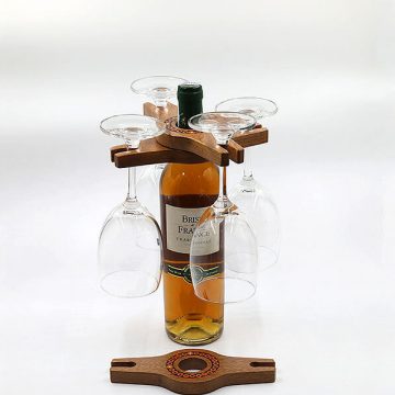 Colored-Pencil Wine Bottle Holder with 2 Long Stem Glasses
