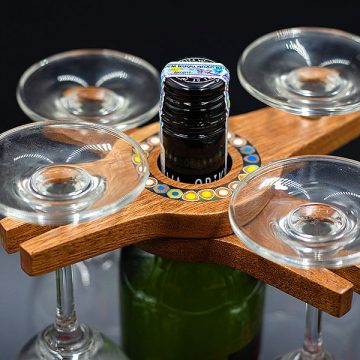 Colored-Pencil Wine Bottle Holder with 2 Long Stem Glasses5