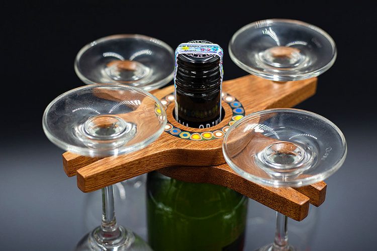 Colored-Pencil Wine Bottle Holder with 2 Long Stem Glasses5