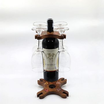 Colored-Pencil Wine Bottle Holder with 4 Long Stem Glasses