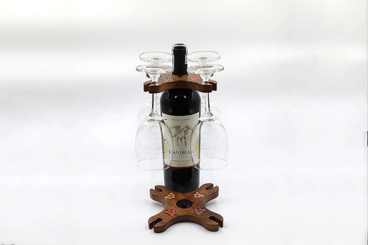 Colored-Pencil Wine Bottle Holder with 4 Long Stem Glasses