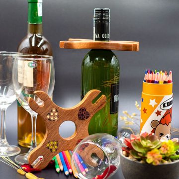 Colored-Pencil Wine Bottle Holder with 4 Long Stem Glasses5
