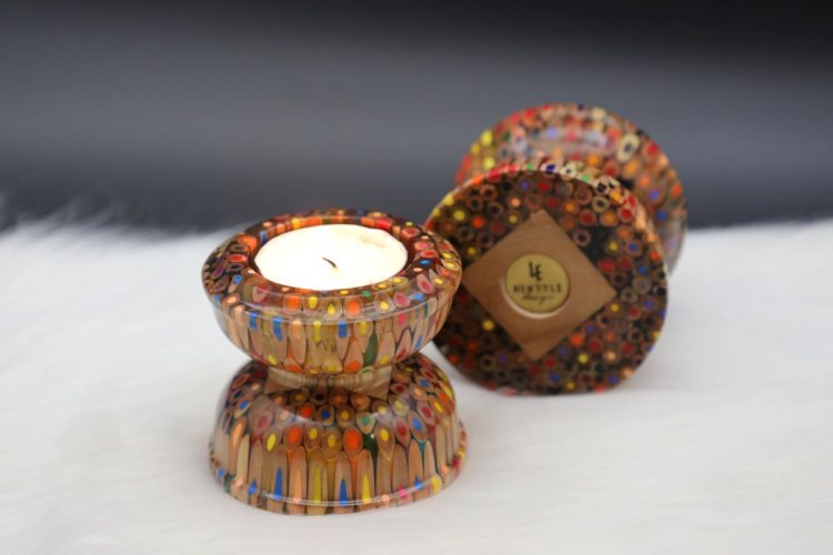 Decorative Colored-pencil Lotus Candle Holder