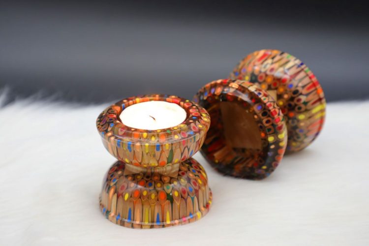 Decorative Colored-pencil Lotus Candle Holder