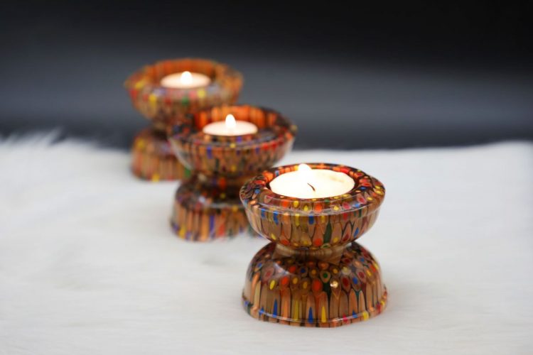 Decorative Colored-pencil Lotus Candle Holder