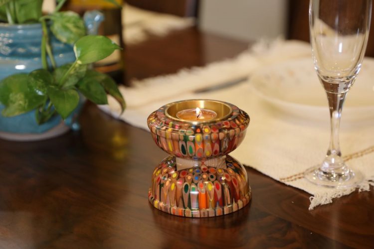 Decorative Colored-pencil Lotus Candle Holder