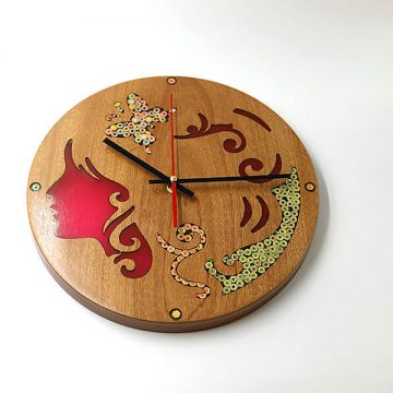 Erato Muse Resin Colored-Pencil Wood Wall Clock 2