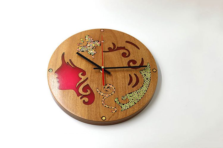Erato Muse Resin Colored-Pencil Wood Wall Clock 2