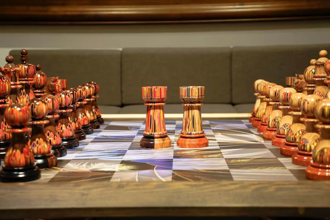Full Set Giant Deluxe Chess Pieces with Board High End Blended of Wood Resin and Colored Pencils. 8