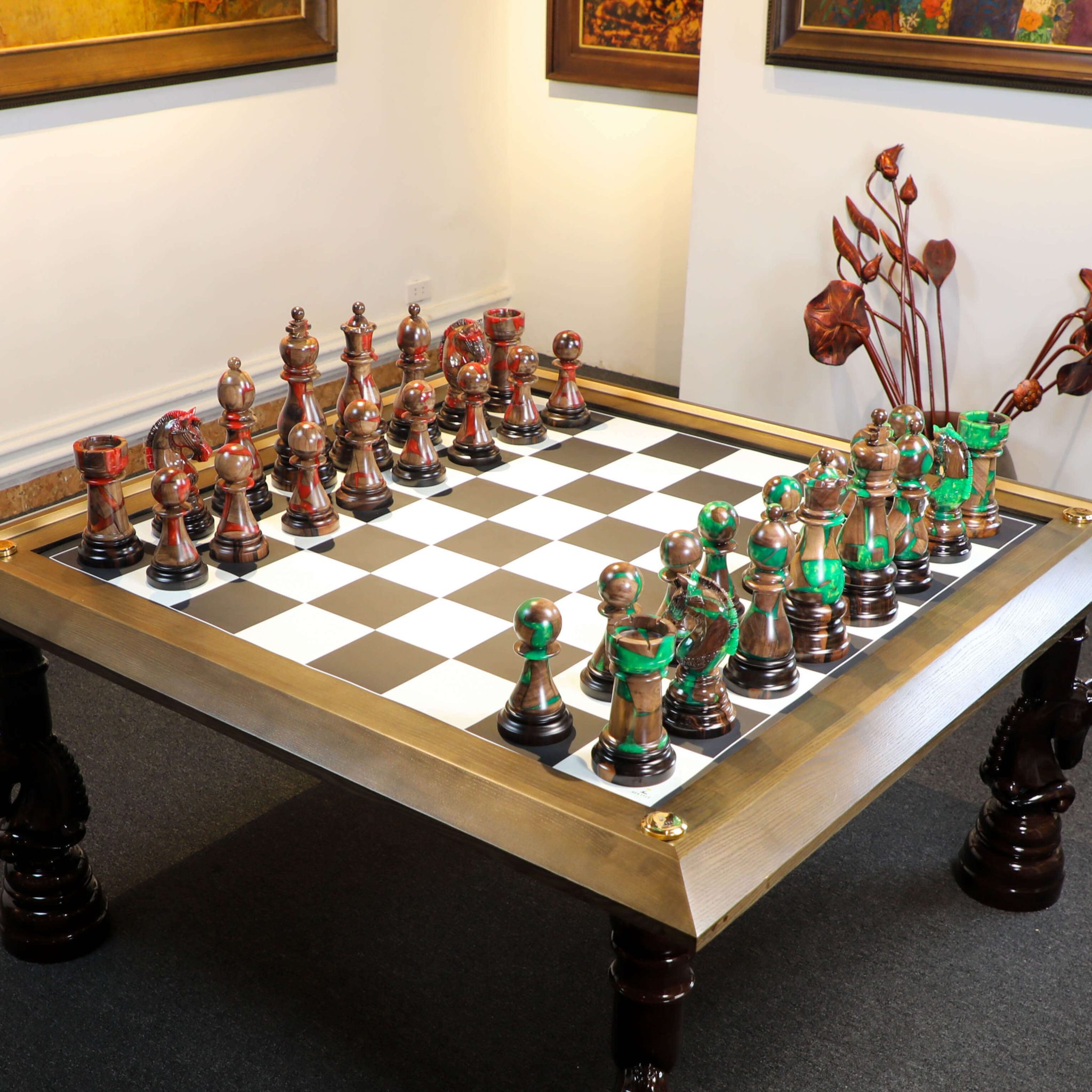 Full Set Giant Deluxe Chess Pieces with Board - Luxury Art Decor Chess Set dark green - dark red 3