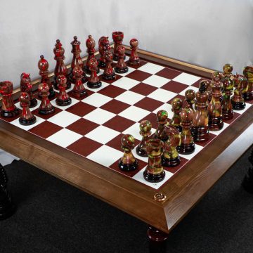 Full Set Giant Deluxe Chess Pieces with Board – High End Blended of Wood, Resin and Colored Pencils.