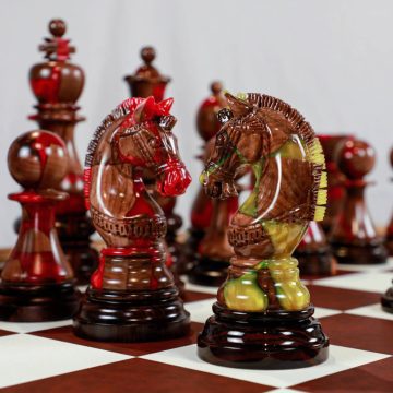 Full Set Giant Deluxe Chess Pieces with Board – High End Blended of Wood, Resin and Colored Pencils.