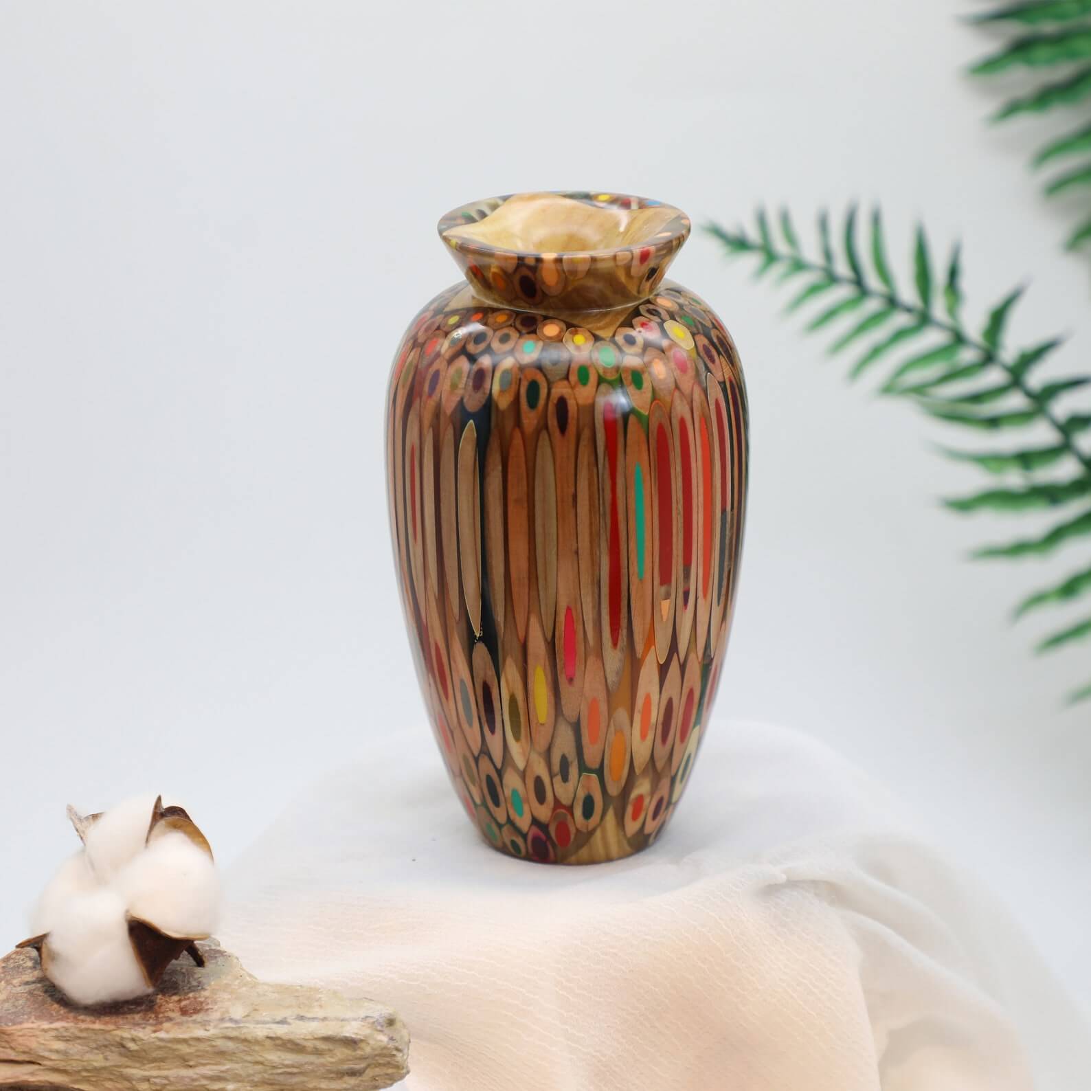 Handmade Dry Flower Vase, Multi Color Pencil Vase, Resin & Wood Core-2