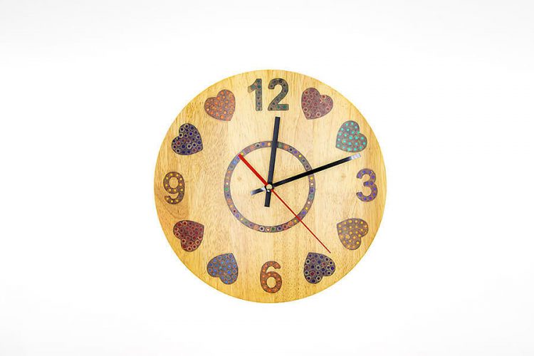 Heart Beat Colored-Pencil Wood Wall Clock