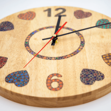 Heart Beat Colored-Pencil Wood Wall Clock