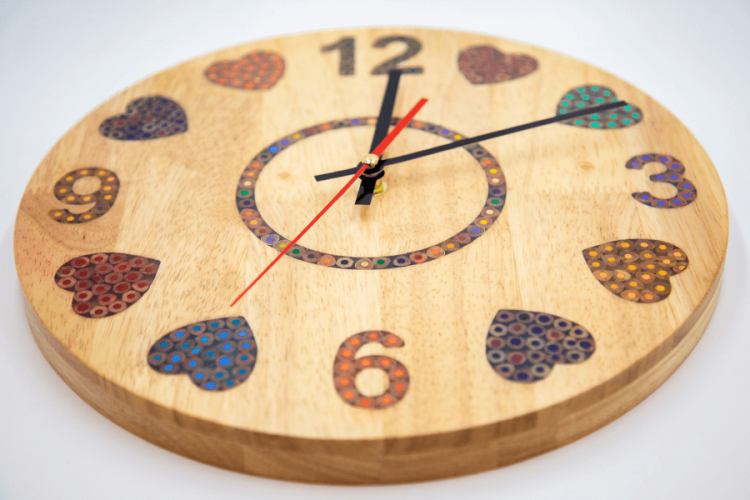 Heart Beat Colored-Pencil Wood Wall Clock