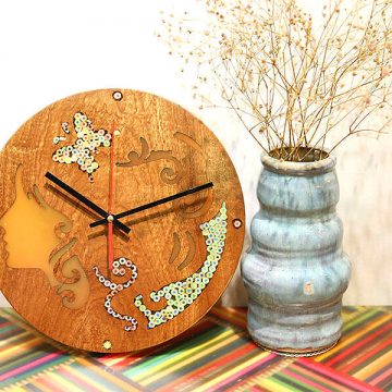 Melpomene Muse Resin Colored-Pencil Wood Wall Clock