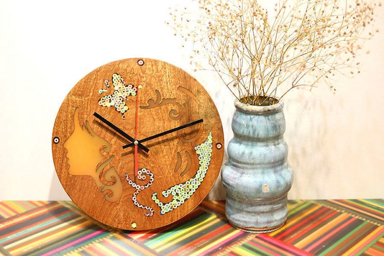 Melpomene Muse Resin Colored-Pencil Wood Wall Clock