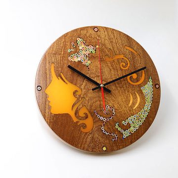 Melpomene Muse Resin Colored-Pencil Wood Wall Clock 2