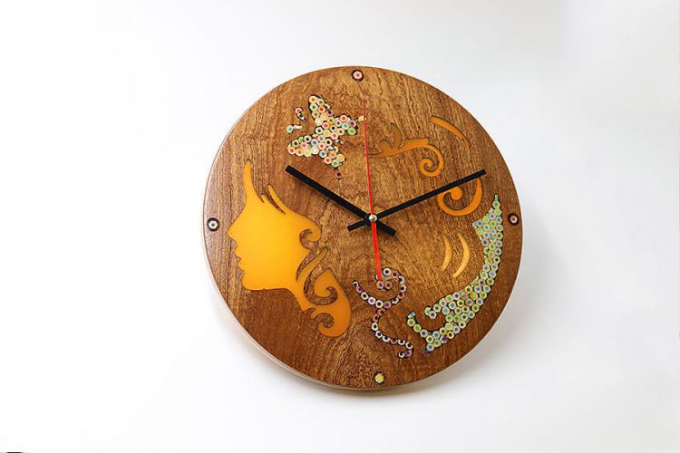 Melpomene Muse Resin Colored-Pencil Wood Wall Clock 2