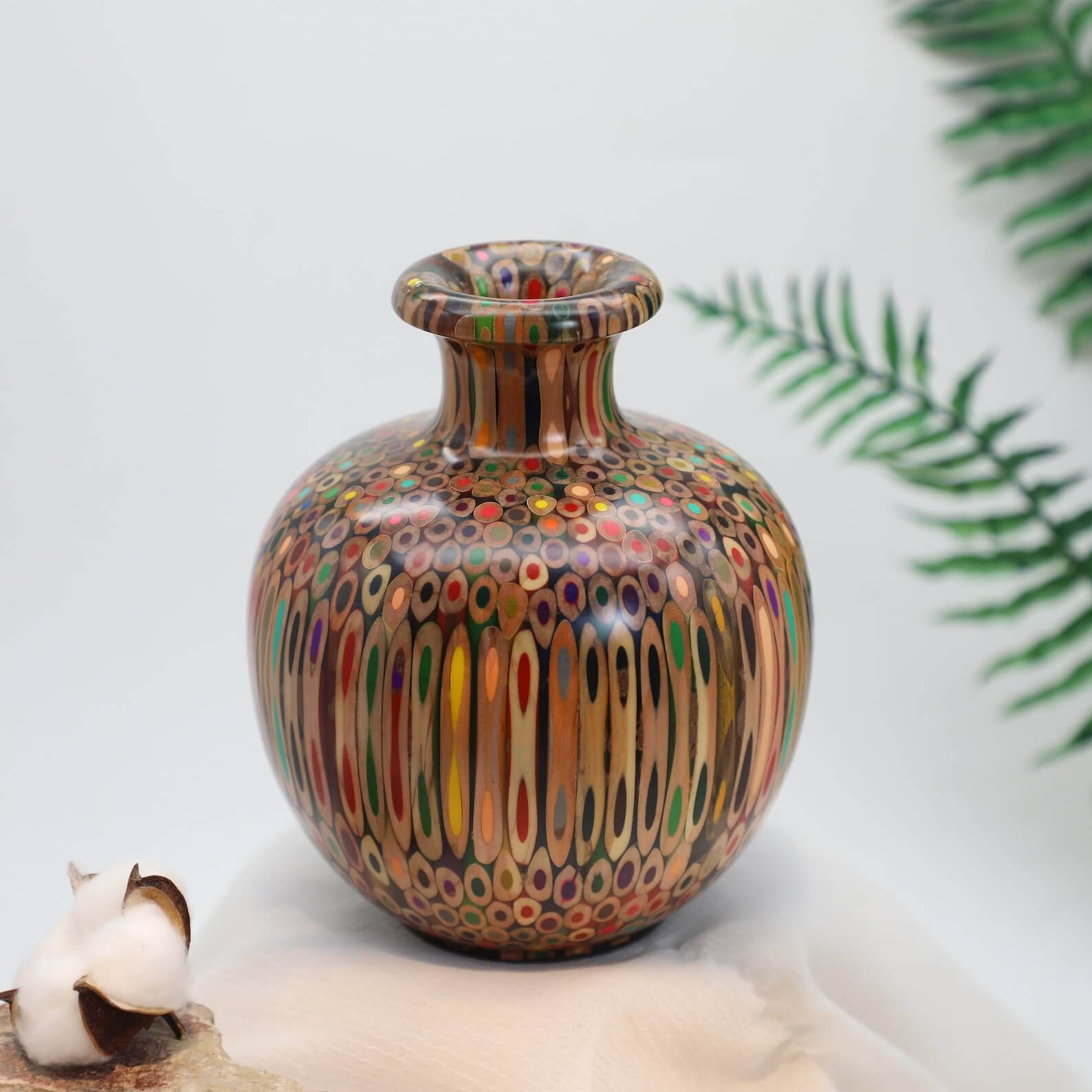 Multi-color-Handmade Colored Pencil Vase - Cast in Clear Resin