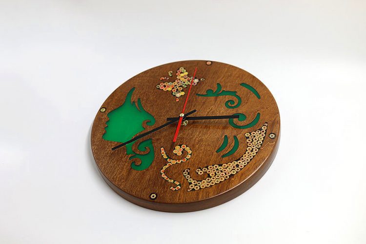 Polyhymnia Muse Resin Colored-Pencil Wood Wall Clock 2