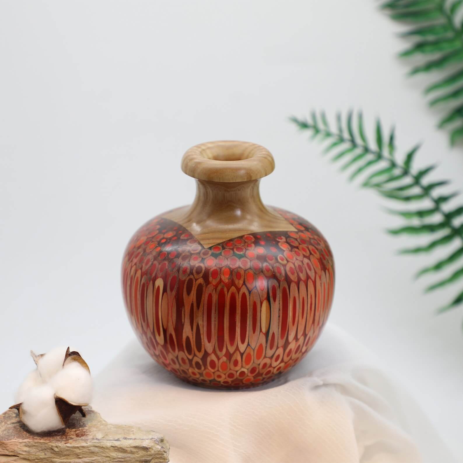 Red_Handmade Colored Pencil Vase - Cast in Clear Resin