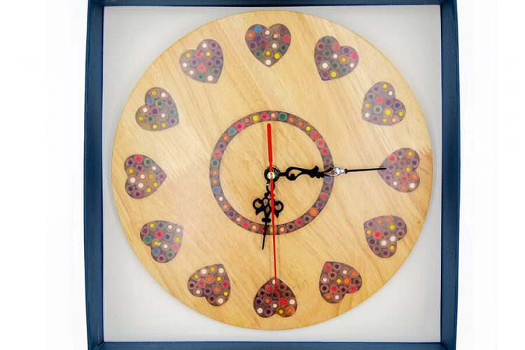 Strong Heart Colored-Pencil Wood Wall Clock