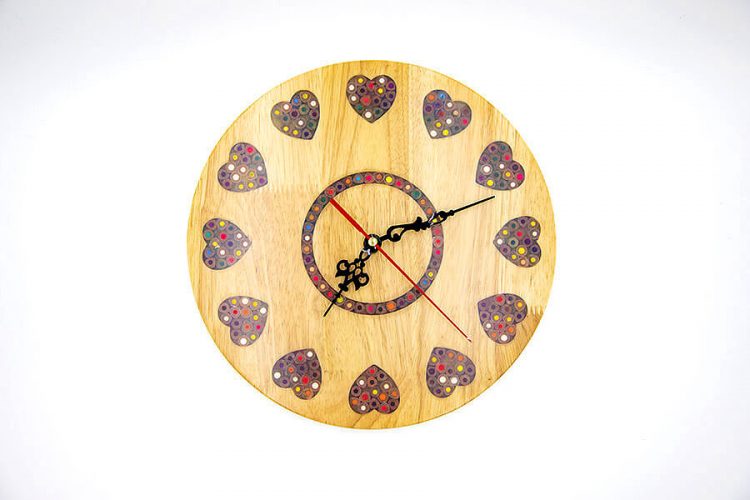 Strong Heart Colored-Pencil Wood Wall Clock