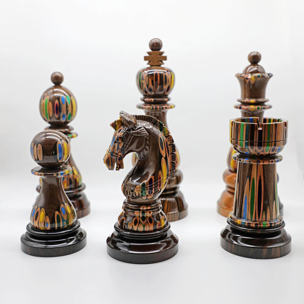 One statue of chess king + queen + rook + bishop +