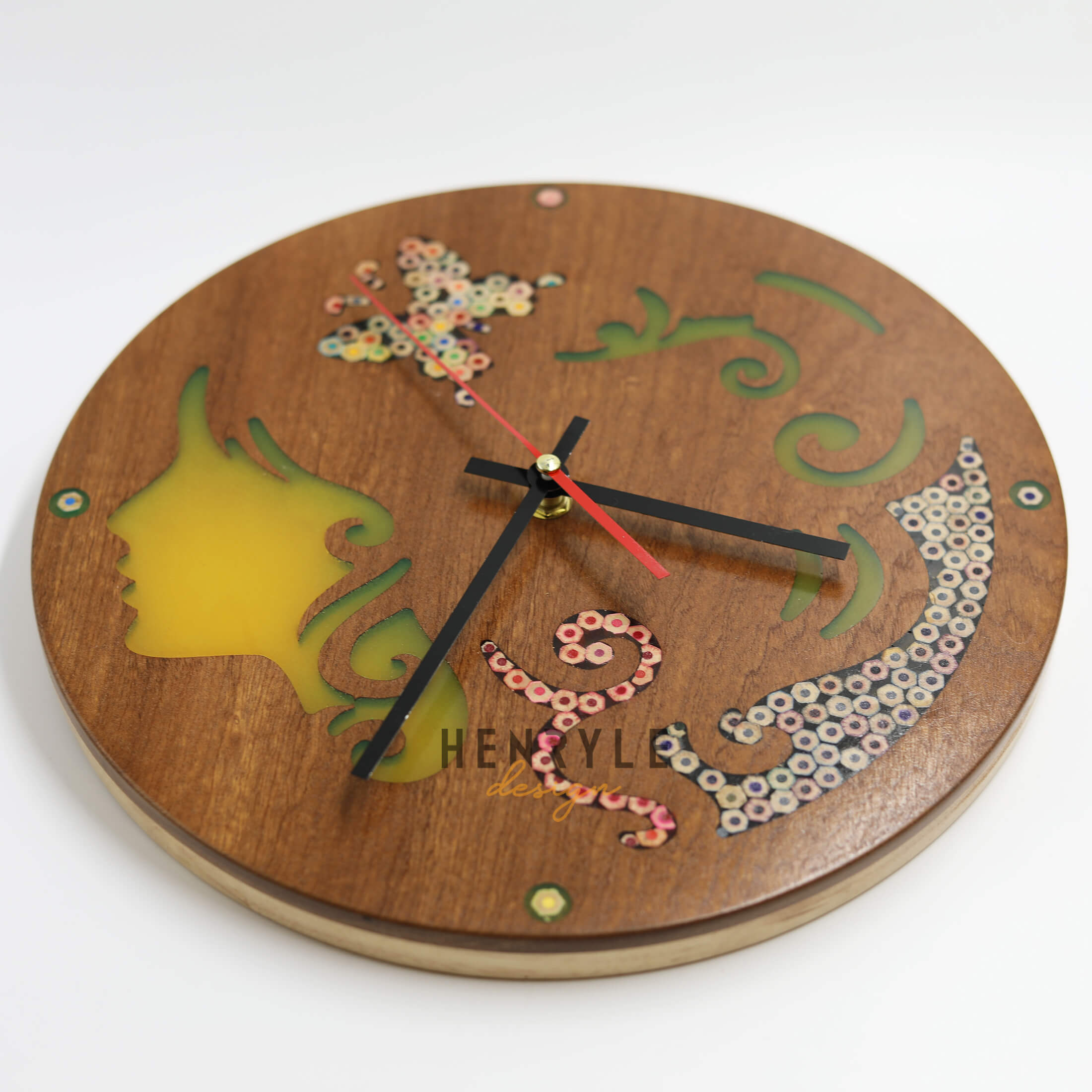 Terpsichore Muse Colored-Pencil Wood Wall Clock