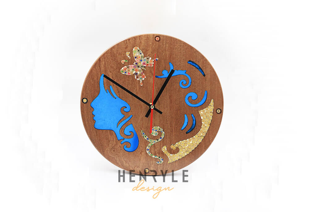 The Euterpe Muse Resin Colored-Pencil Wood Wall Clock