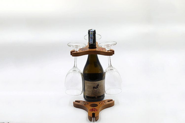 Triangle Colored-Pencil Wine Bottle Holder with 3 Long Stem Glasses