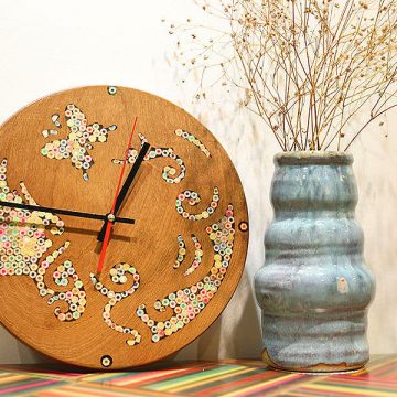 Urania Muse Colored-Pencil Wood Wall Clock