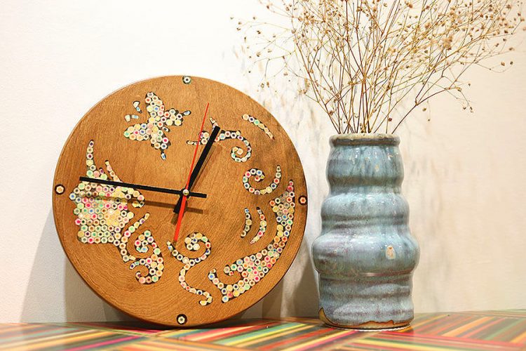 Urania Muse Colored-Pencil Wood Wall Clock