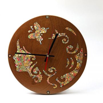 Urania Muse Colored-Pencil Wood Wall Clock 2