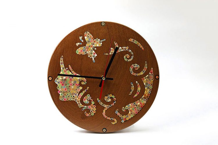 Urania Muse Colored-Pencil Wood Wall Clock 2