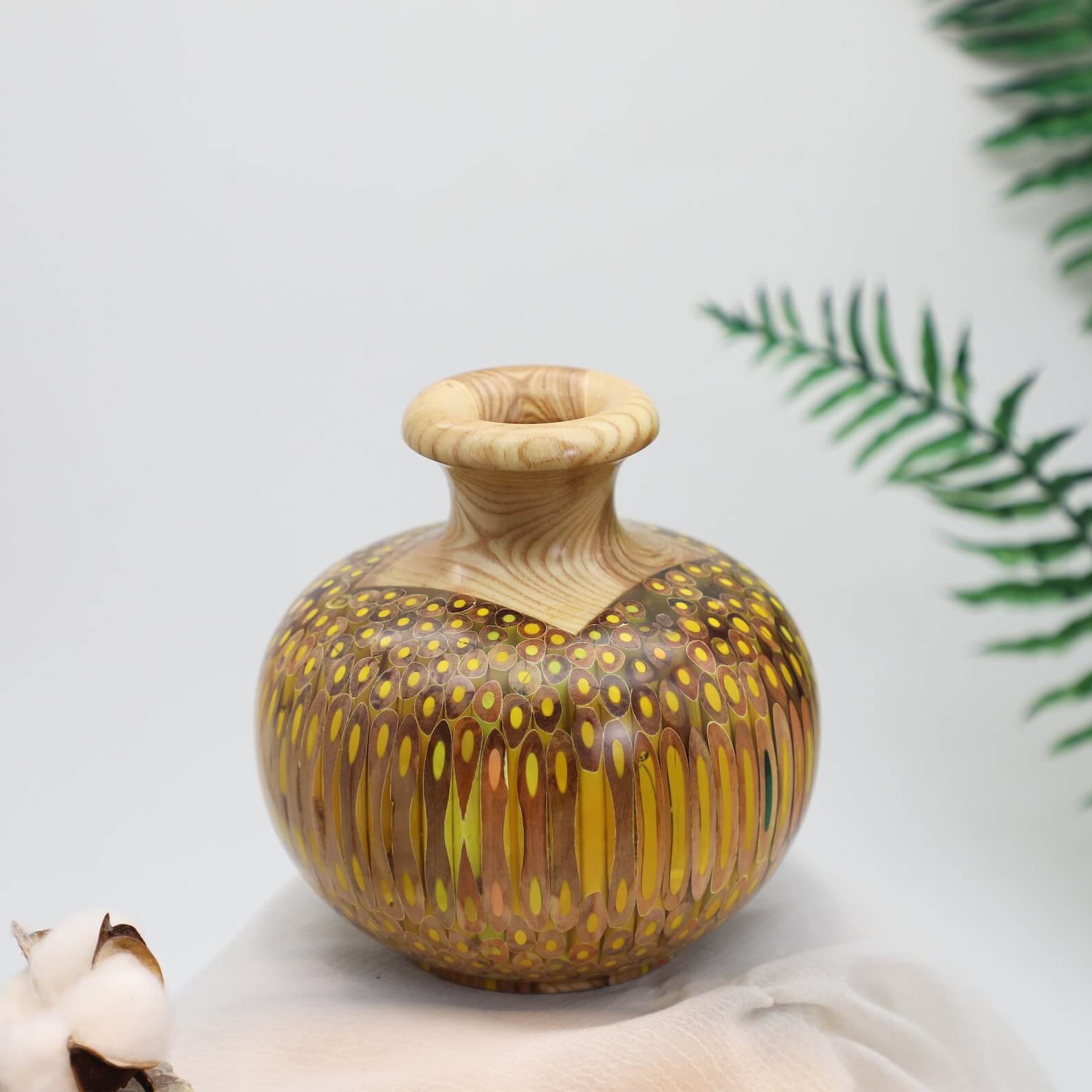 Yellow_Handmade Colored Pencil Vase - Cast in Clear Resin